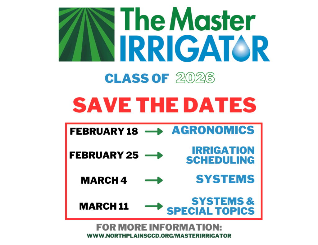 Master Irrigator 2026 class dates; Feb 18, Feb 25, March 4, March 11